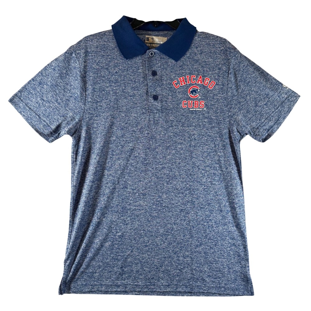 True Fan MLB Chicago Cubs Polo Size M Blue Heather Performance Shirt 74229